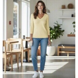 Kate Hill Yellow V neck knit sweater large PTP:20